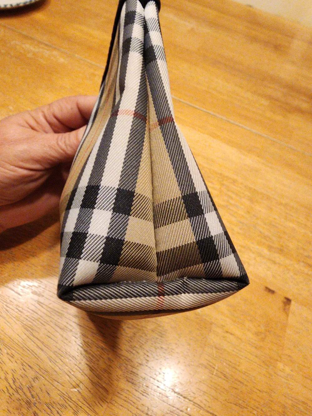 Burberry Beige Plaid Cosmetic Pouch with Black Trim
